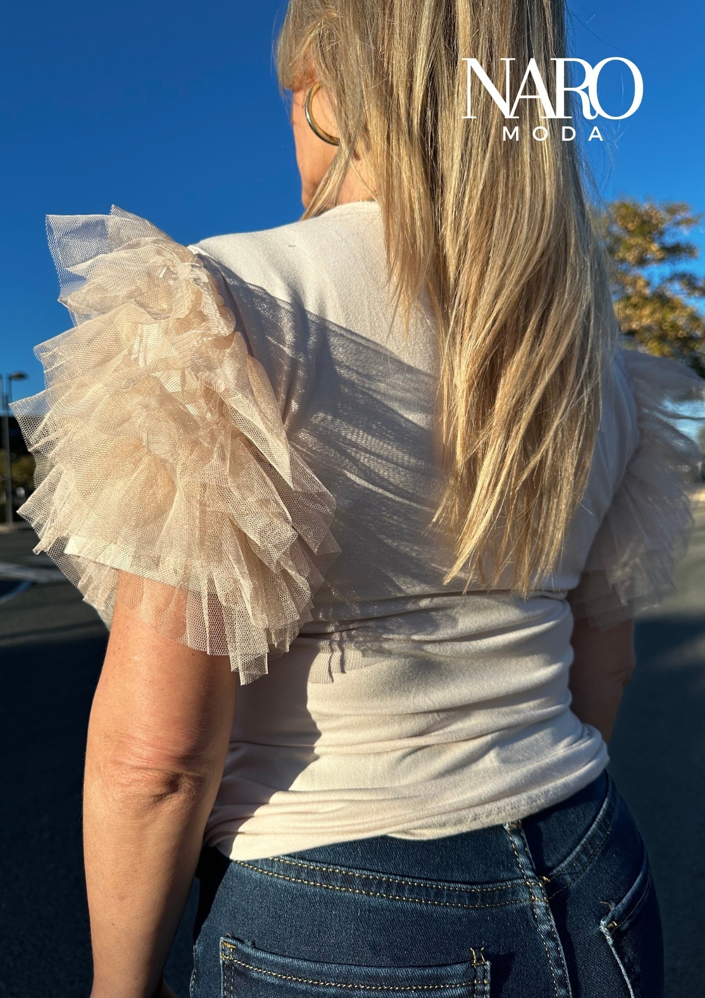 BEIGE TULLE T-SHIRT