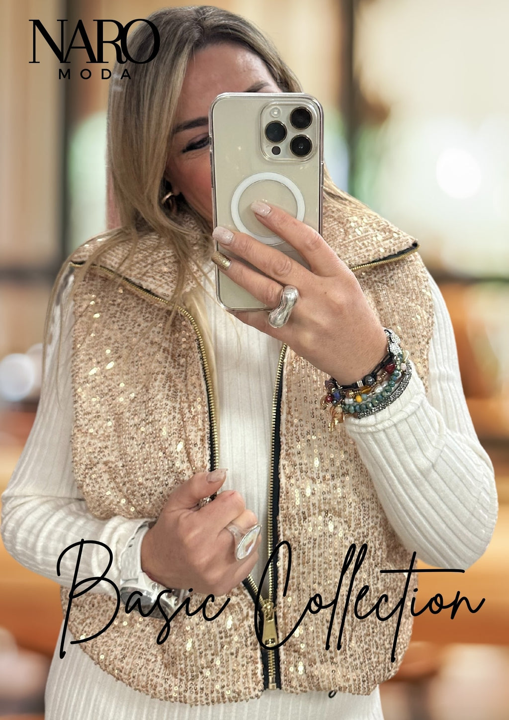 CHALECO GLITTER GOLD